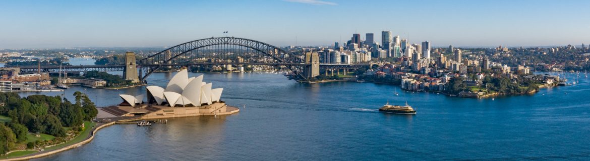 Sydney Australia April 6th 2019 : Wide panoramic view of the beautiful city of Sydney, Australia